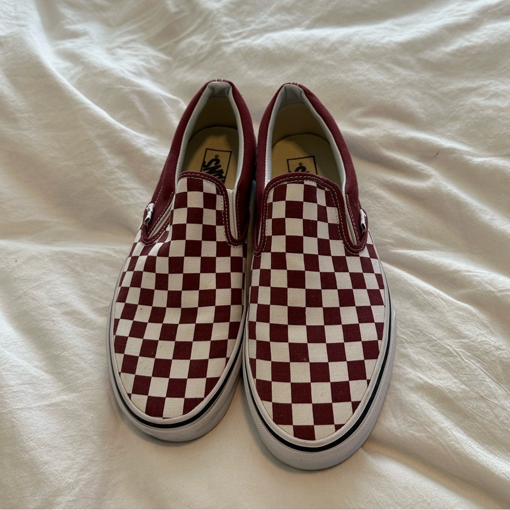 New Women’s Maroon Checkered Slip-on Vans - Size 11